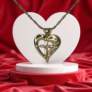 Gold 14K filled Heart Pendant with Cross Necklace